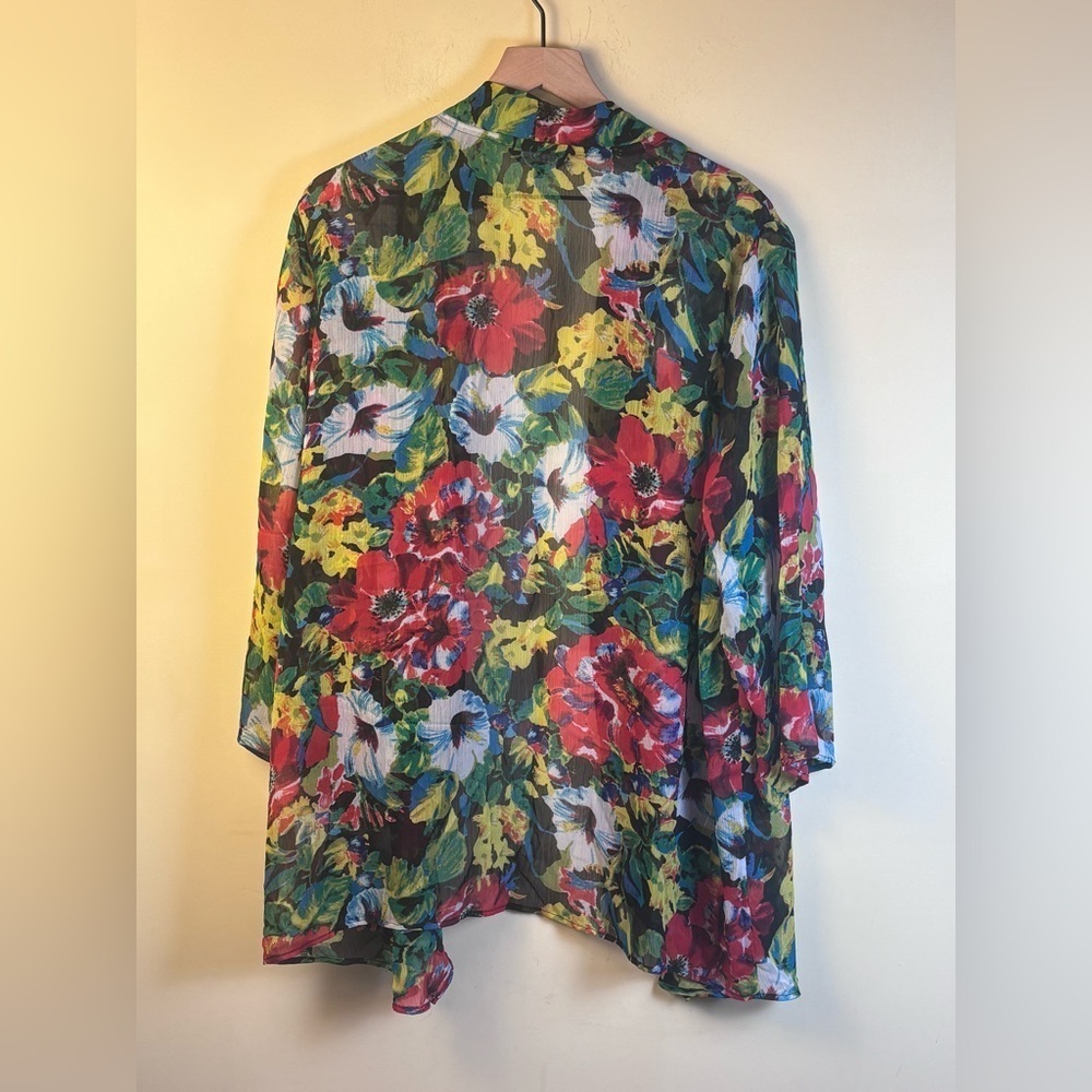 Slinky Brand Floral Sheer Kimono Coverup Open Front Size 2X - Picture 3 of 3